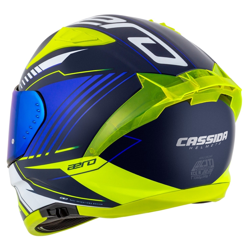 Cassida Aero Drome sini-fluo-kollane-helesinine-valge integreeritud mootorratta kiiver