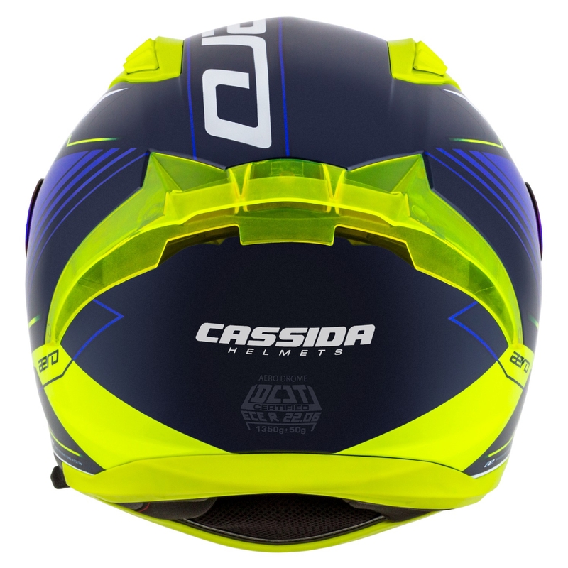 Cassida Aero Drome sini-fluo-kollane-helesinine-valge integreeritud mootorratta kiiver
