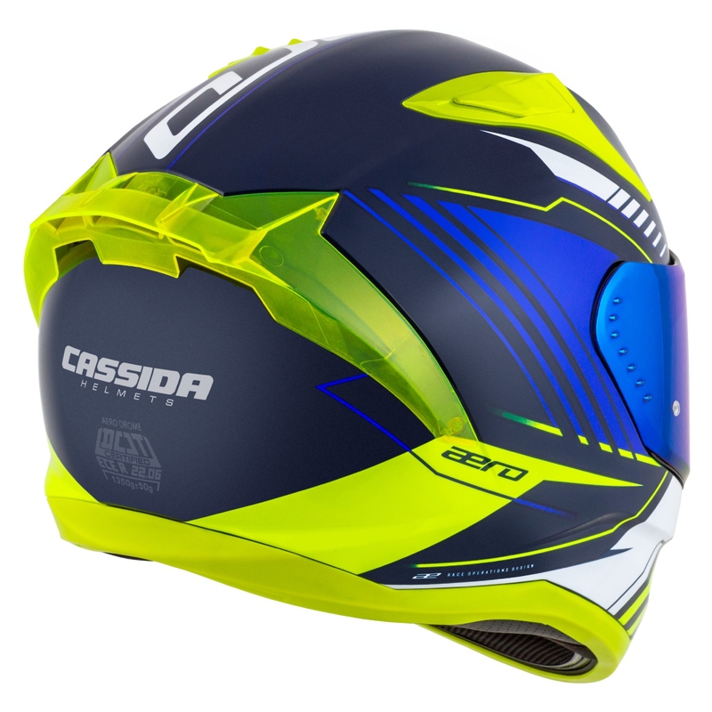 Cassida Aero Drome sini-fluo-kollane-helesinine-valge integreeritud mootorratta kiiver