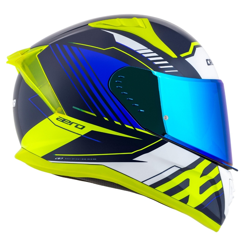 Cassida Aero Drome sini-fluo-kollane-helesinine-valge integreeritud mootorratta kiiver