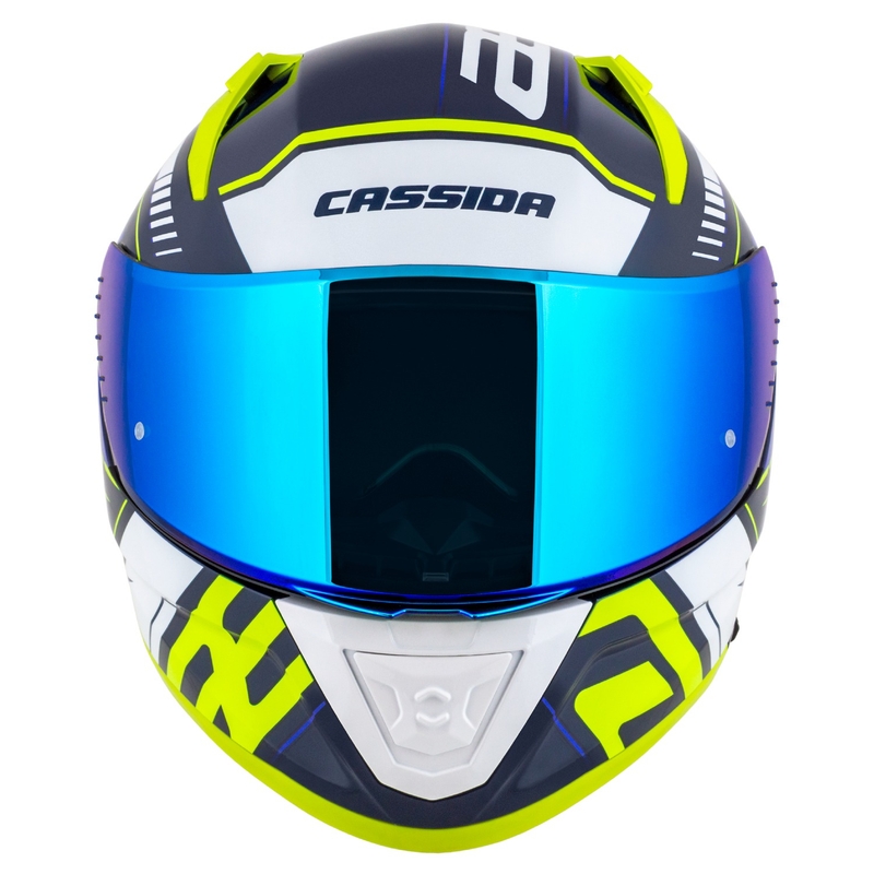 Cassida Aero Drome sini-fluo-kollane-helesinine-valge integreeritud mootorratta kiiver