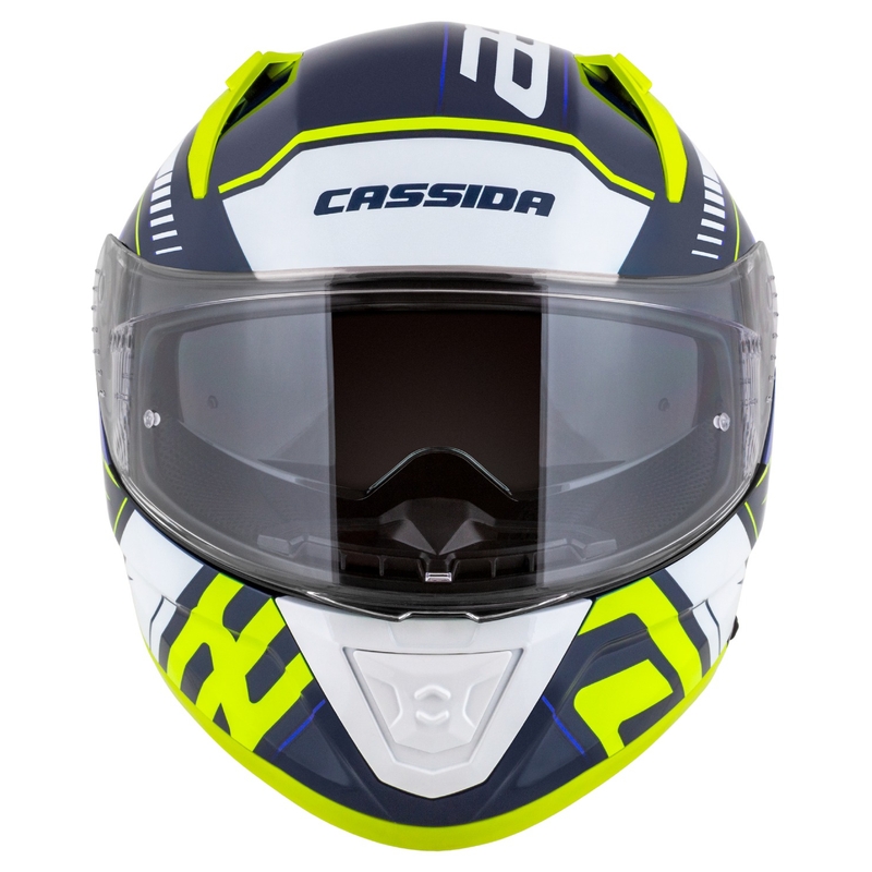 Cassida Aero Drome sini-fluo-kollane-helesinine-valge integreeritud mootorratta kiiver
