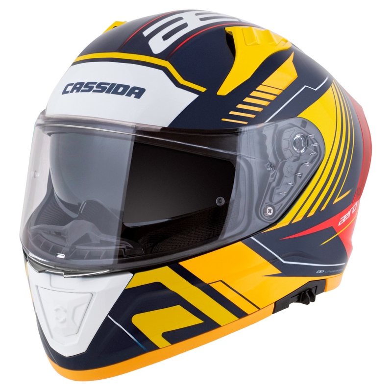 Cassida Aero Drome integreeritud mootorratta kiiver sini-fluo kollane-oranž-punane-valgev sinine-valge