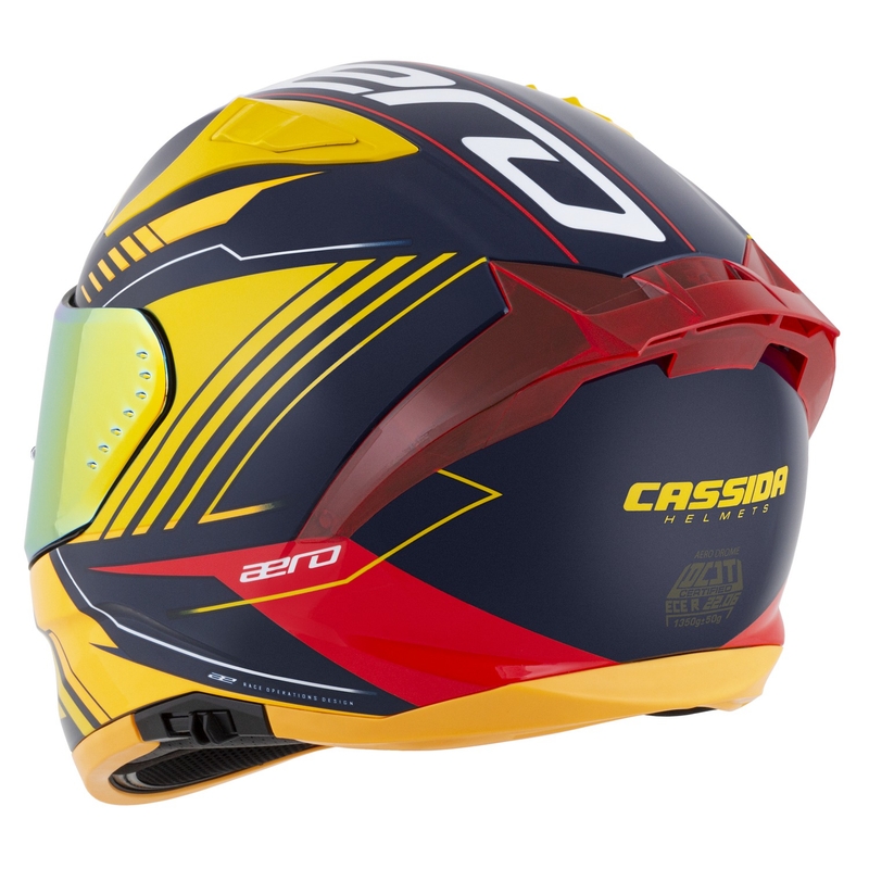 Cassida Aero Drome integreeritud mootorratta kiiver sini-fluo kollane-oranž-punane-valgev sinine-valge