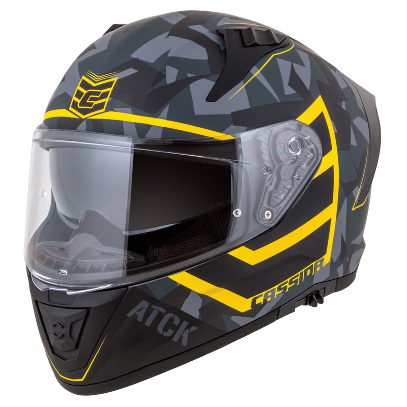 Integreeritud mootorratta kiiver Cassida Aero camo hall-must-fluo kollane