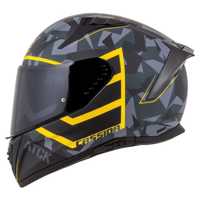 Integreeritud mootorratta kiiver Cassida Aero camo hall-must-fluo kollane