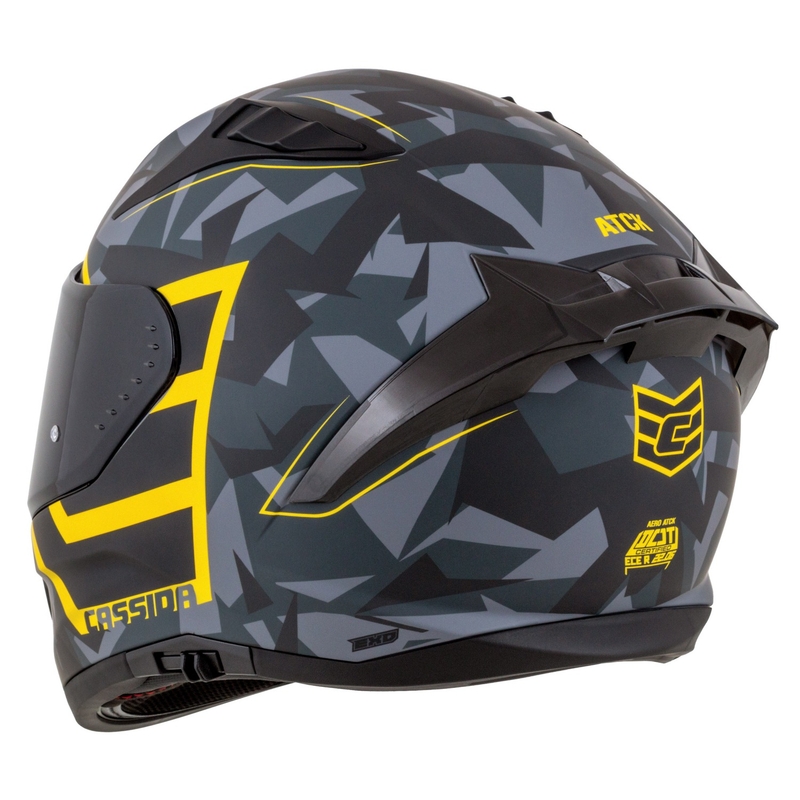 Integreeritud mootorratta kiiver Cassida Aero camo hall-must-fluo kollane