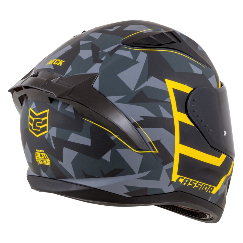 Integreeritud mootorratta kiiver Cassida Aero camo hall-must-fluo kollane