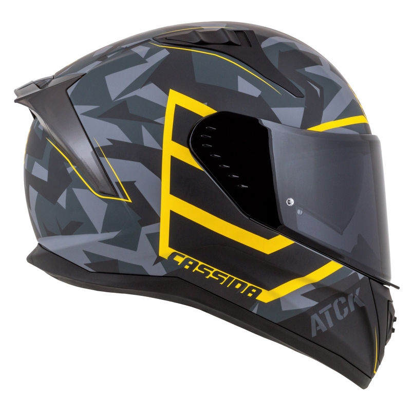 Integreeritud mootorratta kiiver Cassida Aero camo hall-must-fluo kollane