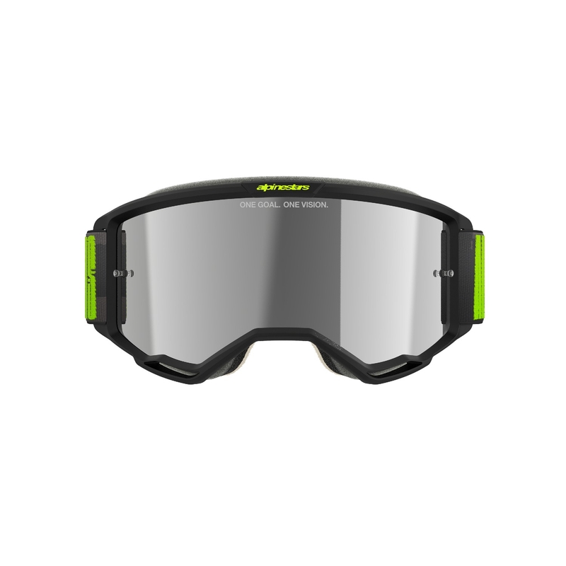 Alpinestars Vision 5 Hollow hallikas-fluo kollased motokrossiprillid peegliga hõbedase plexiga