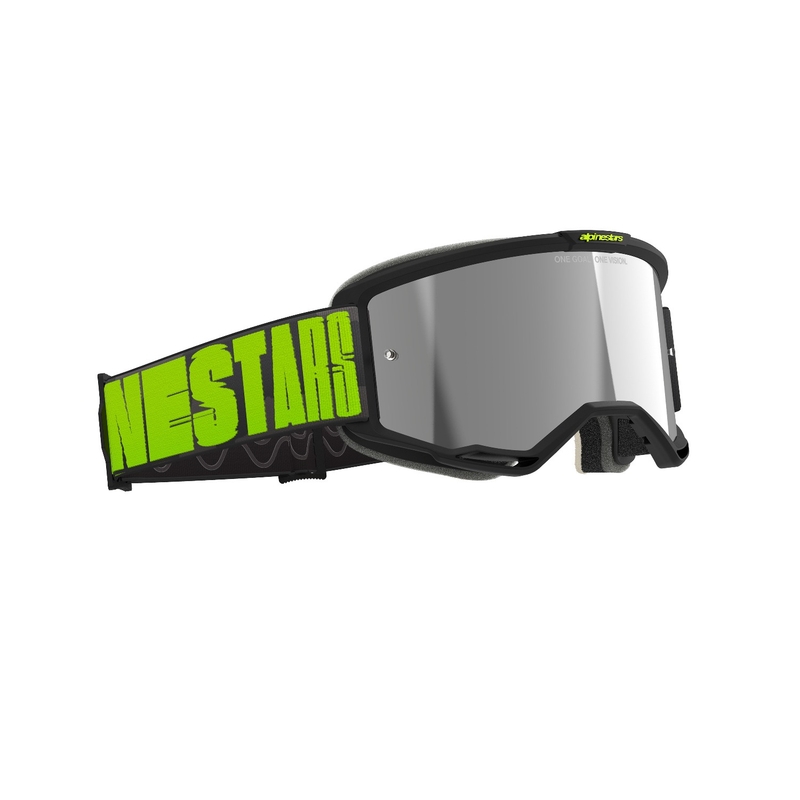Alpinestars Vision 5 Hollow hallikas-fluo kollased motokrossiprillid peegliga hõbedase plexiga