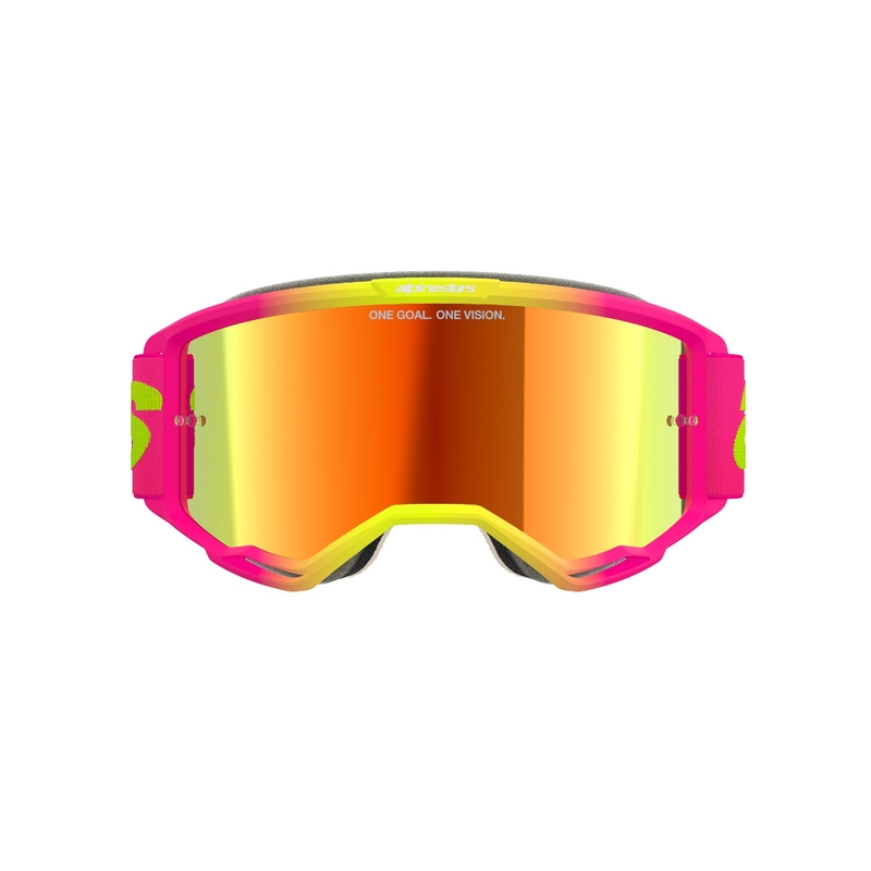 Alpinestars Vision 5 Wordmark roosa-fluokollased motokrossiprillid peegelpunase pleksiga