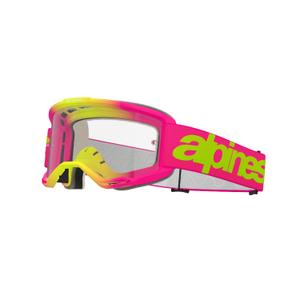 Alpinestars Vision 5 Wordmark roosa-fluo-kollased motokrossiprillid läbipaistva pleksiklaasiga
