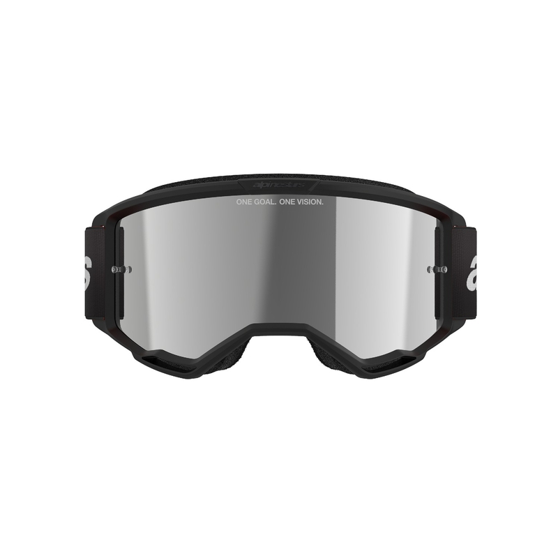 Alpinestars Vision 3 Wordmark motokrossiprillid mustad, hõbedase plexi peegliga