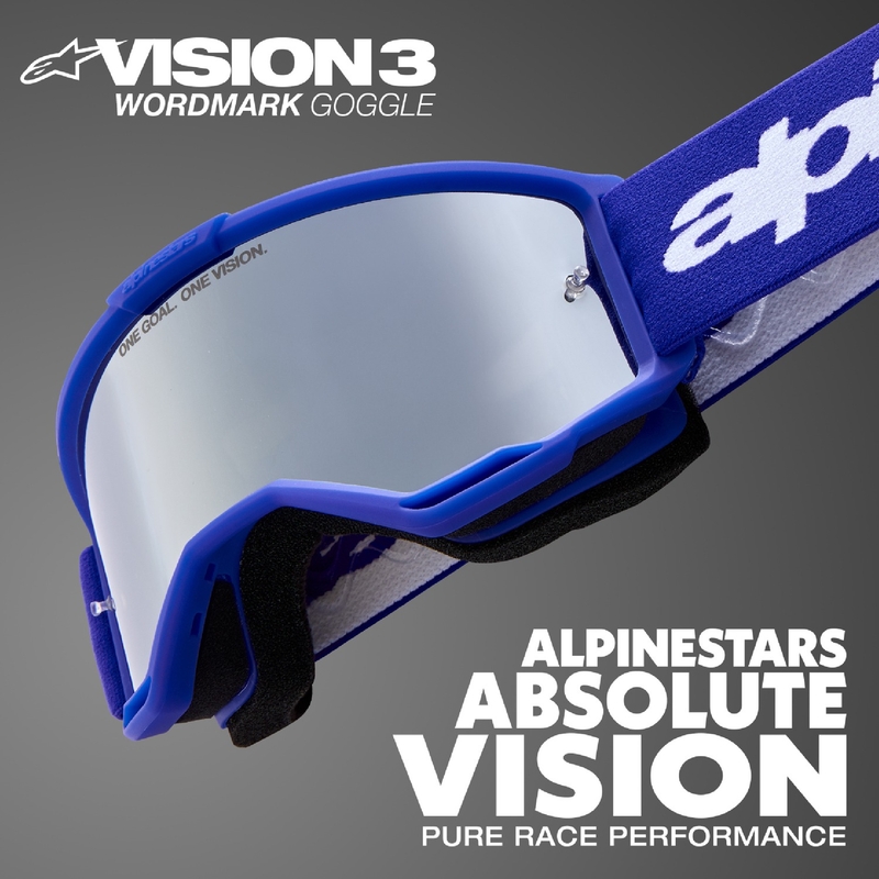 Alpinestars Vision 3 Wordmark motokrossiprillid mustad, hõbedase plexi peegliga