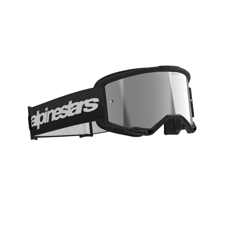 Alpinestars Vision 3 Wordmark motokrossiprillid mustad, hõbedase plexi peegliga