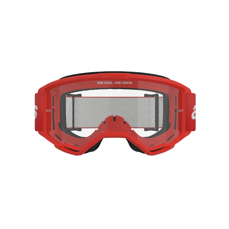 Alpinestars Vision 3 Wordmark punased motokrossiprillid läbipaistva pleksiga