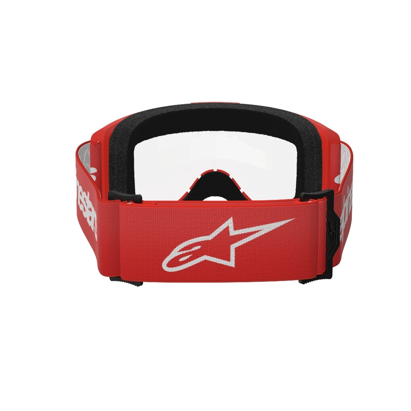 Alpinestars Vision 3 Wordmark punased motokrossiprillid läbipaistva pleksiga