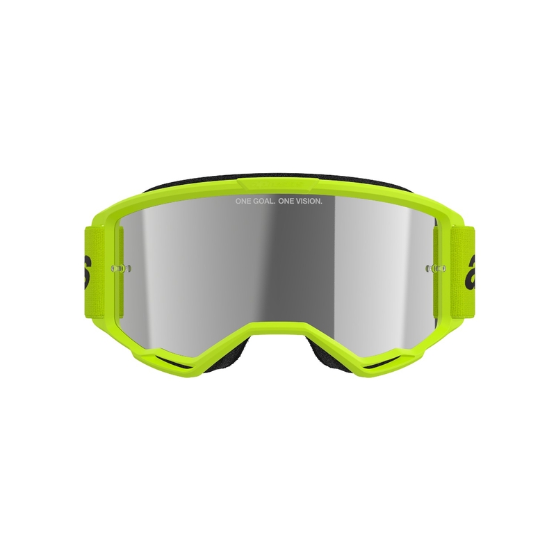 Alpinestars Vision 3 Wordmark fluo kollased motokrossprillid hõbedaste radiaalprillidega