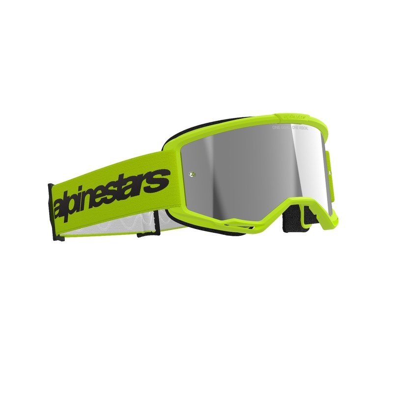 Alpinestars Vision 3 Wordmark fluo kollased motokrossprillid hõbedaste radiaalprillidega