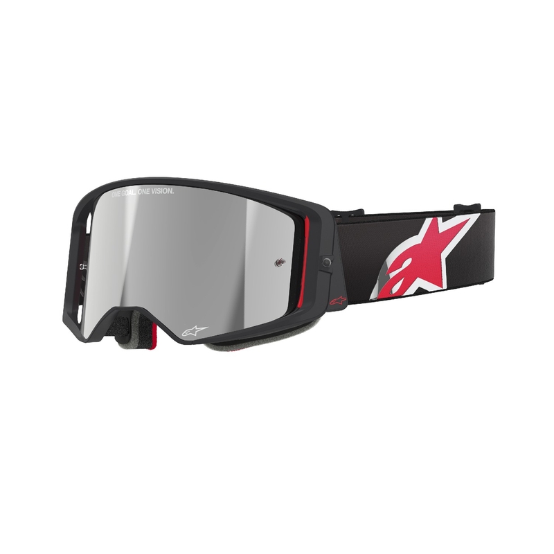 Alpinestars Supertech Corp mustad ja punased motokrossiprillid hõbedaste peegelklaasidega