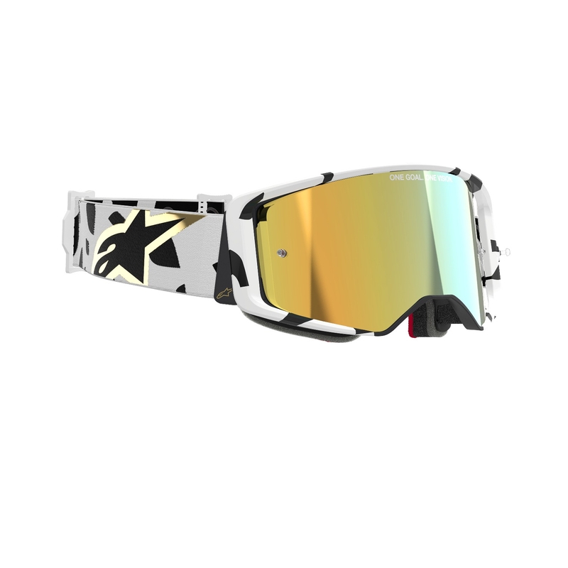 Alpinestars Supertech Corp valged ja kuldsed motokrossiprillid peegelkuldse prilliklaasiga