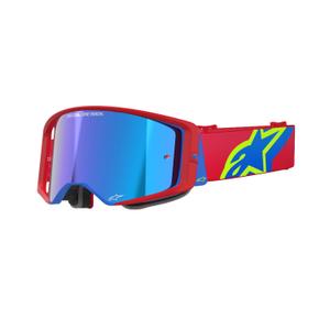 Alpinestars Supertech Corp punased ja sinised motokrossiprillid hõbedaste peegelklaasidega