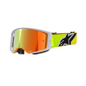 Alpinestars Supertech Corp fluo kollane-hall motokrossiprillid peegelpunase klaaspildiga
