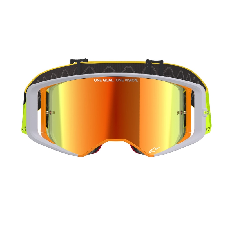 Alpinestars Supertech Corp fluo kollane-hall motokrossiprillid peegelpunase klaaspildiga