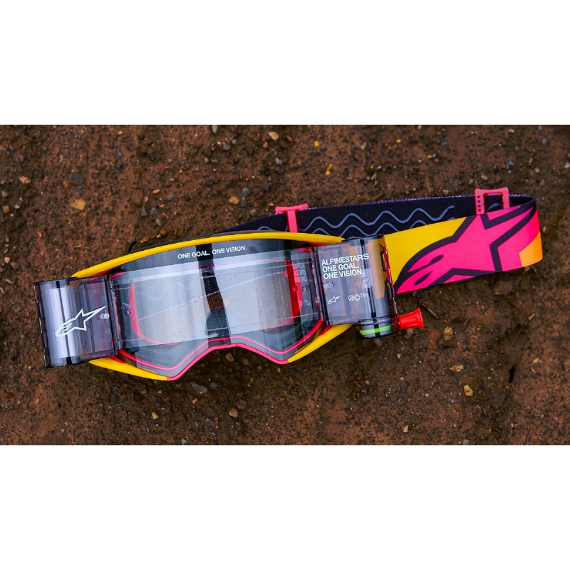 Alpinestars Supertech Corp fluo kollane-hall motokrossiprillid peegelpunase klaaspildiga