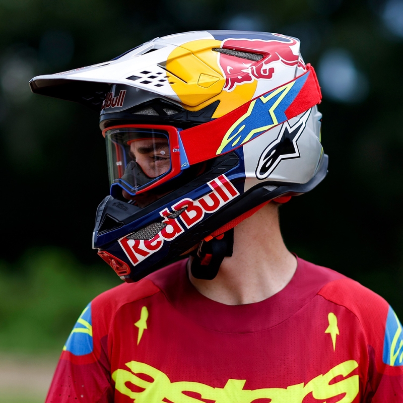 Alpinestars Supertech Corp fluo kollane-hall motokrossiprillid peegelpunase klaaspildiga