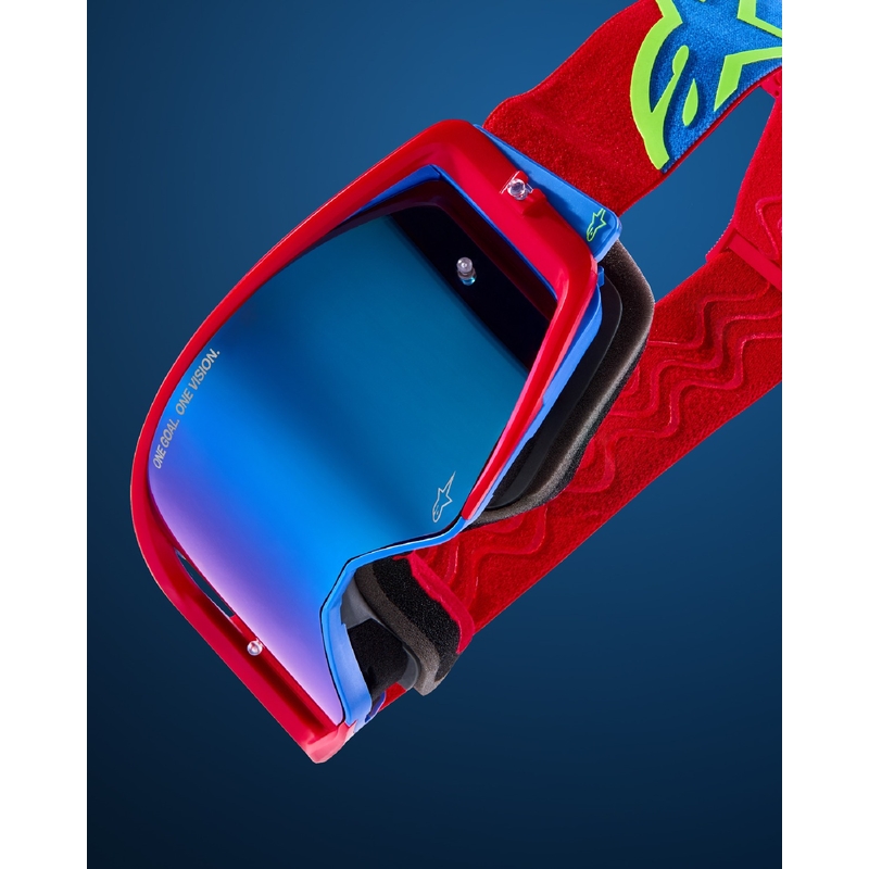 Alpinestars Supertech Corp fluo kollane-hall motokrossiprillid peegelpunase klaaspildiga