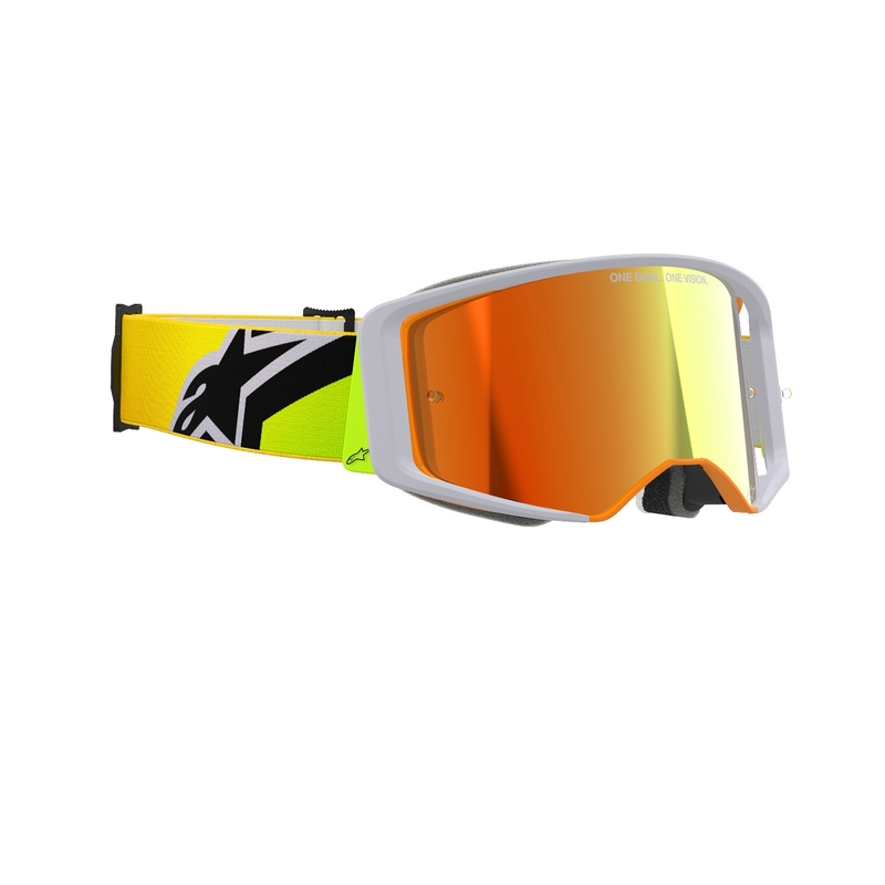 Alpinestars Supertech Corp fluo kollane-hall motokrossiprillid peegelpunase klaaspildiga