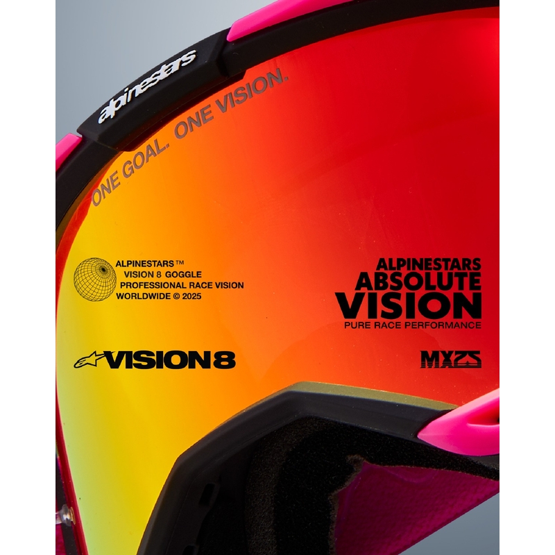 Alpinestars Vision 8 Corp motokrossiprillid kollane-roosa peegelpunase klaaspildiga