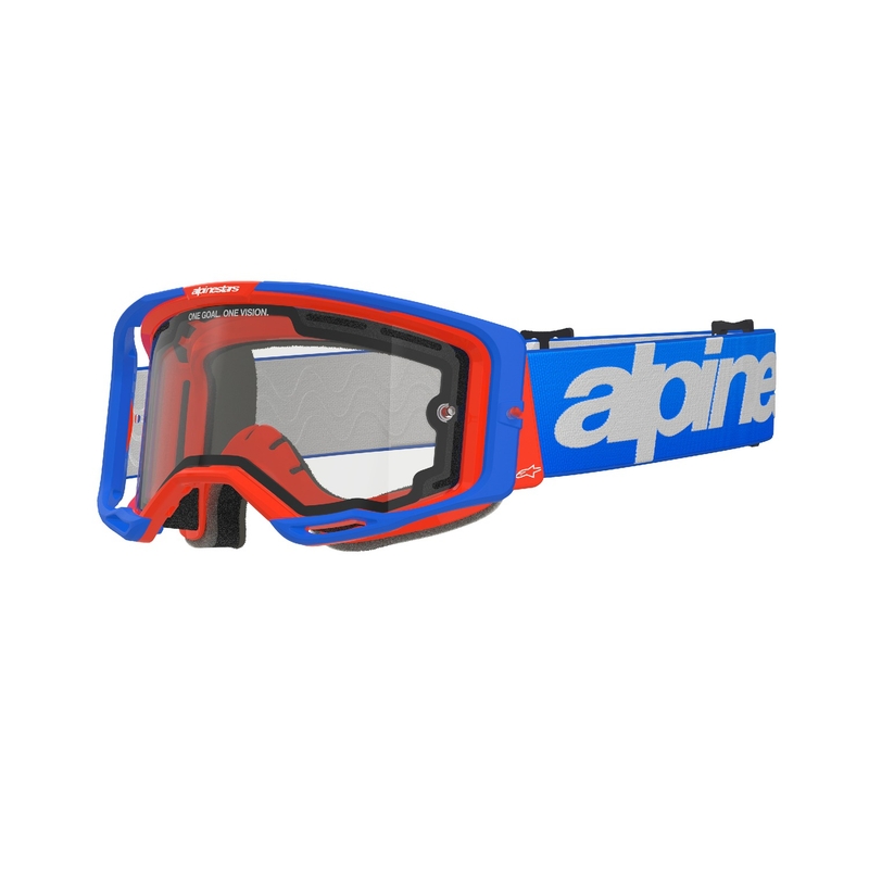 Alpinestars Vision 8 Wordmark motokrossiprillid sini-oranž koos kahekordse antifog läbipaistva klaasiga