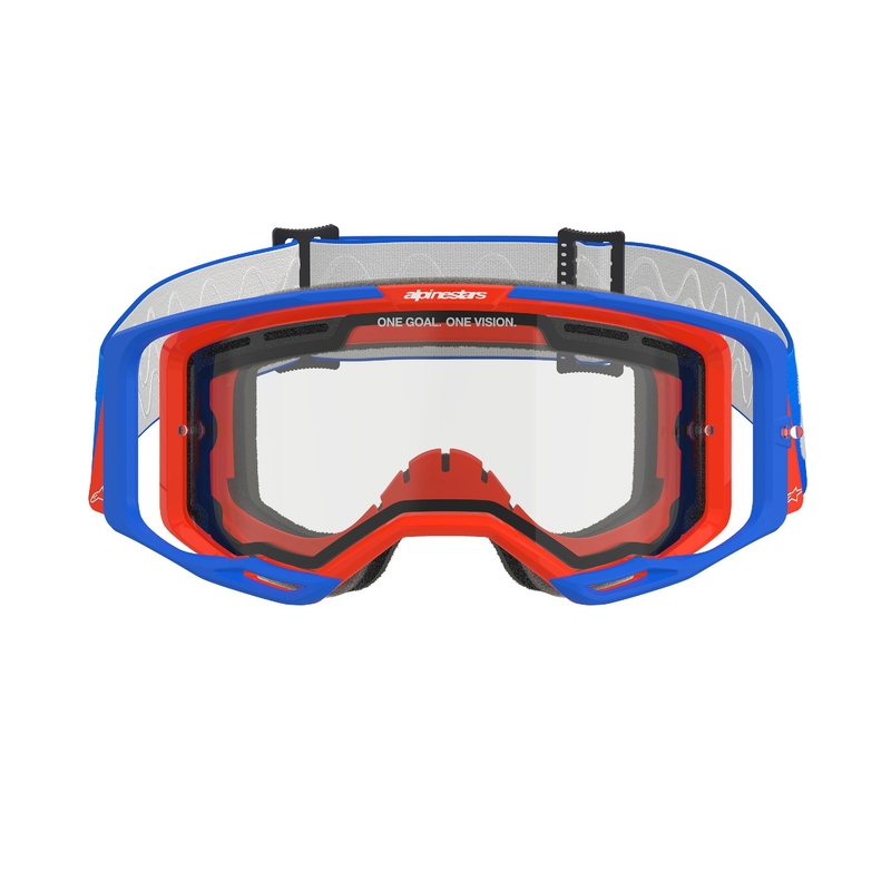 Alpinestars Vision 8 Wordmark motokrossiprillid sini-oranž koos kahekordse antifog läbipaistva klaasiga