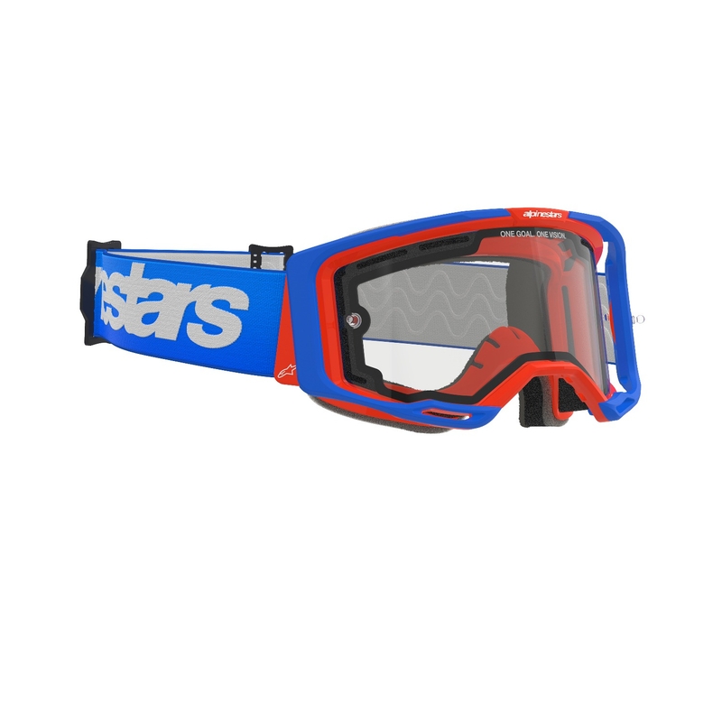 Alpinestars Vision 8 Wordmark motokrossiprillid sini-oranž koos kahekordse antifog läbipaistva klaasiga
