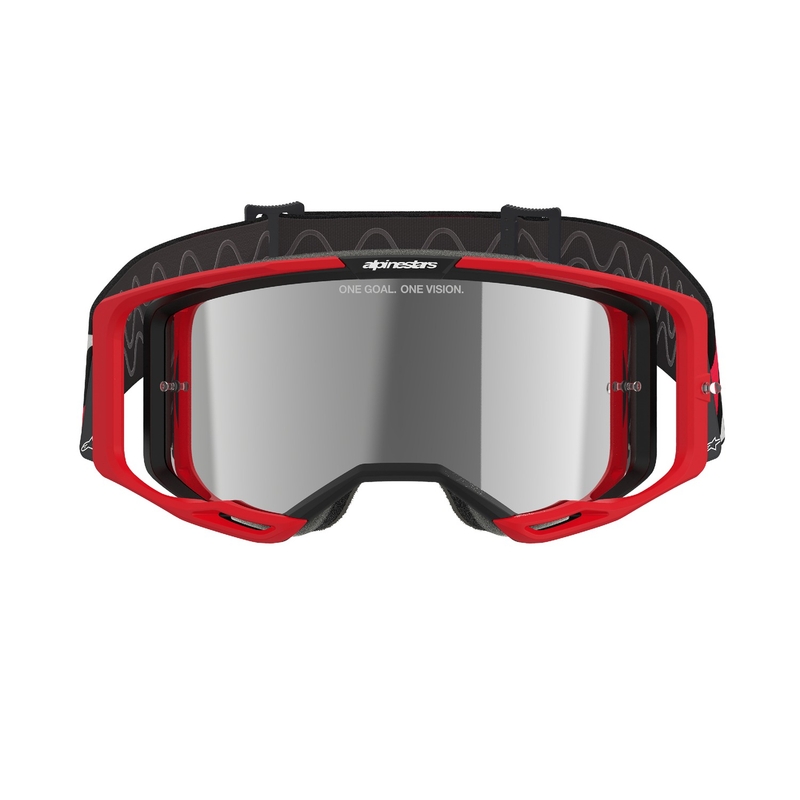 Alpinestars Vision 8 Luar punased ja mustad motokrossprillid hõbedaste peegelklaasidega