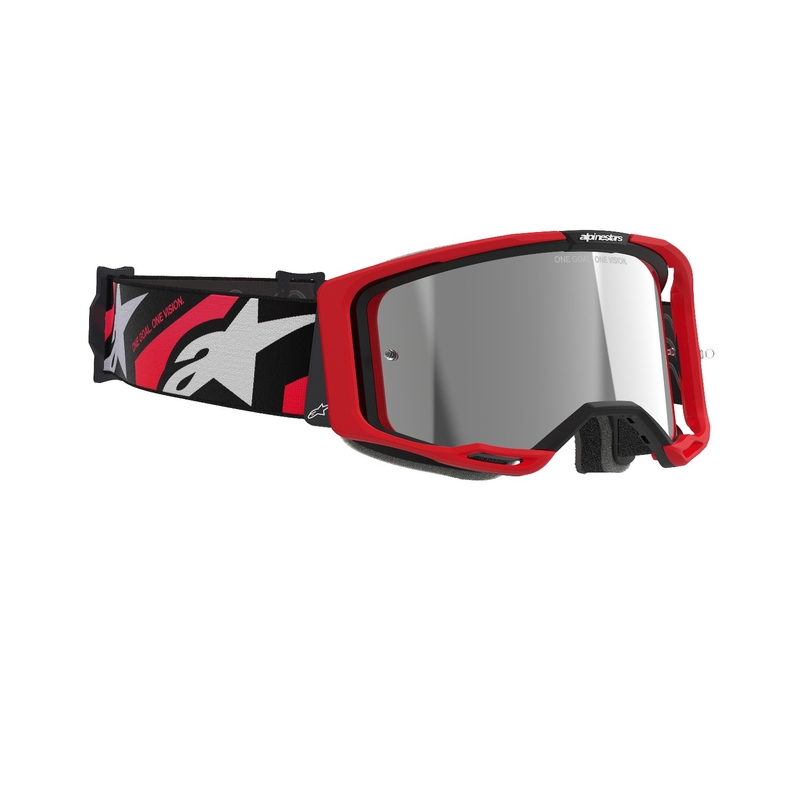 Alpinestars Vision 8 Luar punased ja mustad motokrossprillid hõbedaste peegelklaasidega