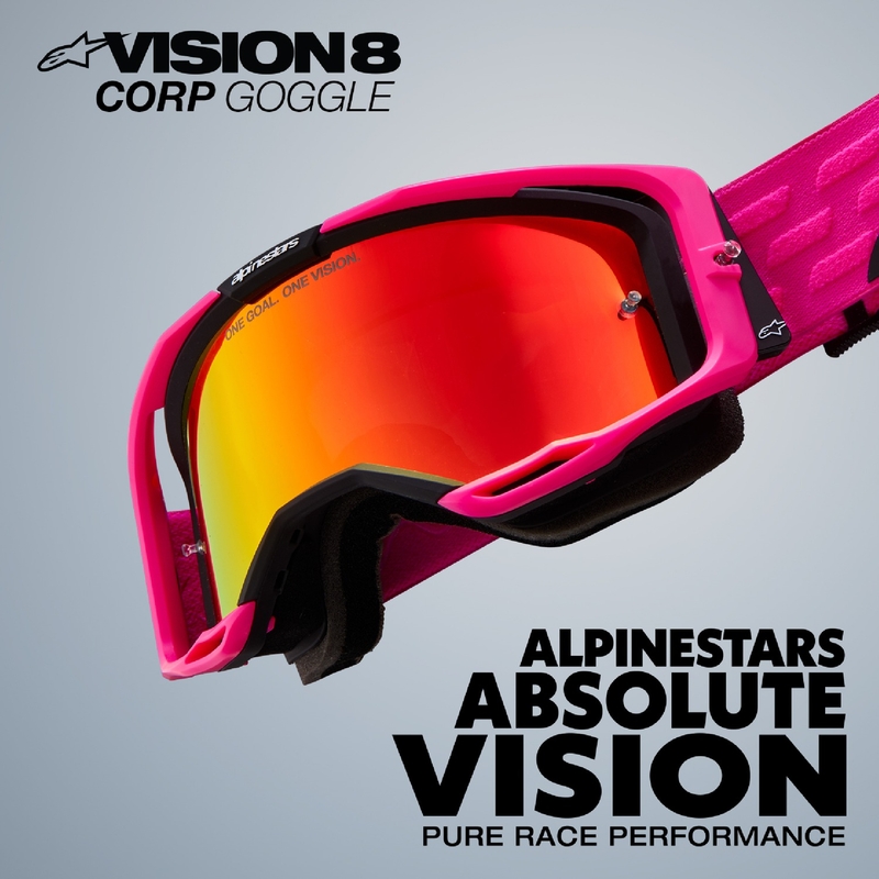 Alpinestars Vision 8 Luar punase ja musta värvi motokrossprillid läbipaistva klaaspildiga
