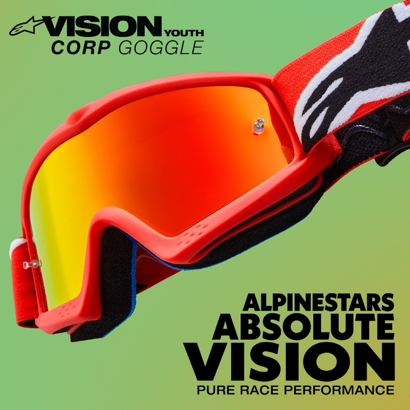 Alpinestars Vision Youth Blaze punased laste motokrossprillid hõbedaste peegelklaasidega