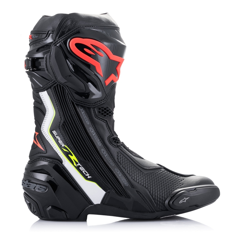 Alpinestars Supertech R Must-valge-fluoripunane-fluoripunane-kollane mootorratta saapad