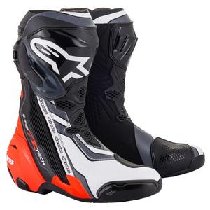 Alpinestars Supertech R must-fluo punane-valge-hall mootorratta saapad