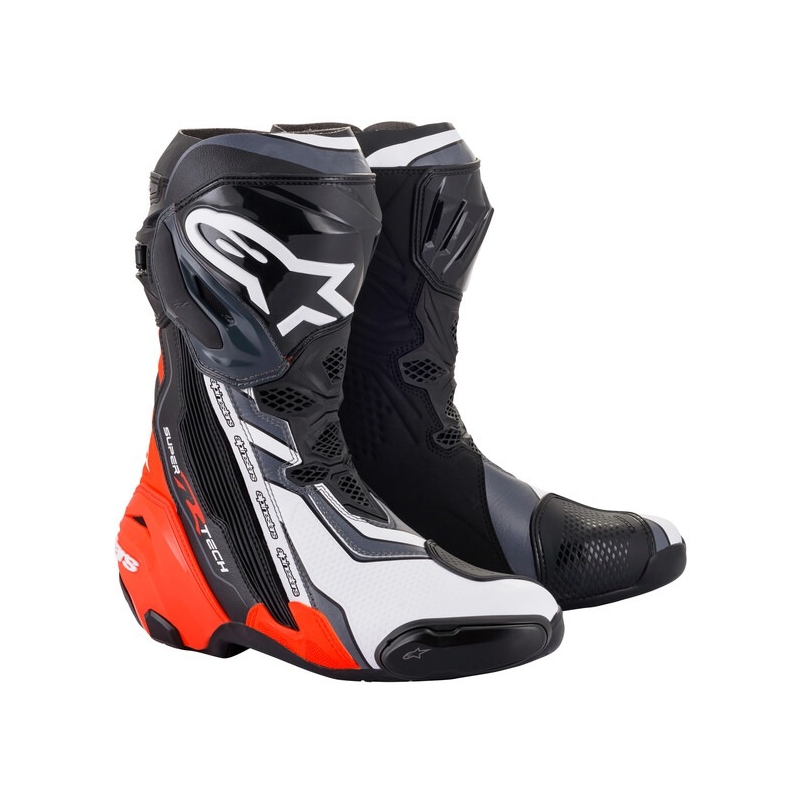 Alpinestars Supertech R must-fluo punane-valge-hall mootorratta saapad