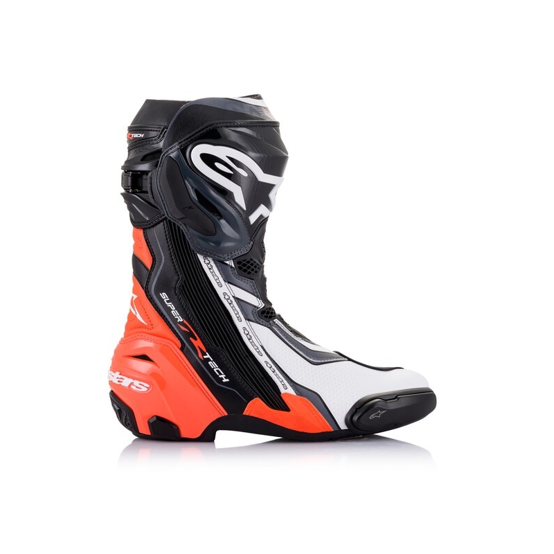 Alpinestars Supertech R must-fluo punane-valge-hall mootorratta saapad
