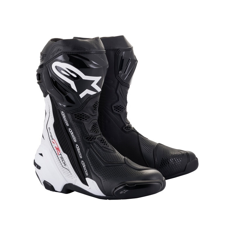 Alpinestars Supertech R Vented must-valge mootorratta saapad