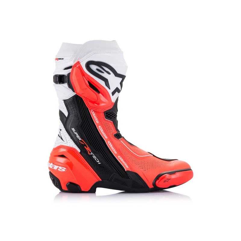 Alpinestars Supertech R Vented Black-White-Fluo Red mootorratta saapad