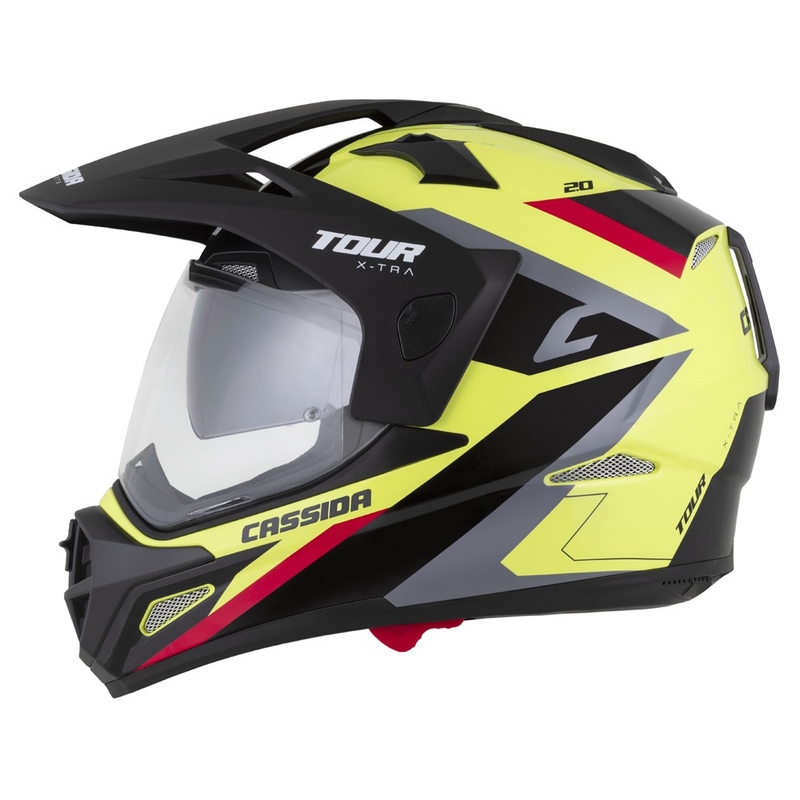 Enduro kiiver Cassida Tour 2.0 X-tra fluo kollane-must-punane-hall musta matt visiiriga