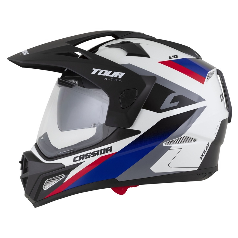 Enduro kiiver Cassida Tour 2.0 X-tra valge-sinine-punane-must musta mati visiiriga
