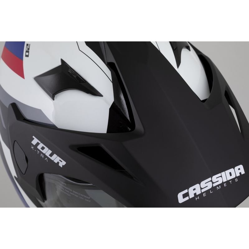 Enduro kiiver Cassida Tour 2.0 X-tra valge-sinine-punane-must musta mati visiiriga
